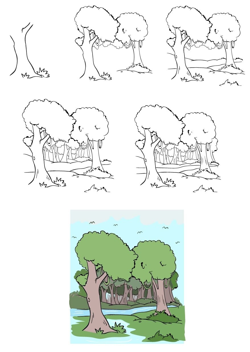 Как нарисовать лес